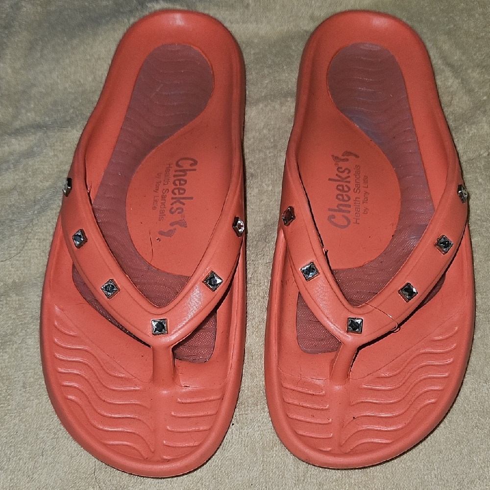 Cheeks Flip Flop Health Sandals Pink With Round Jewels